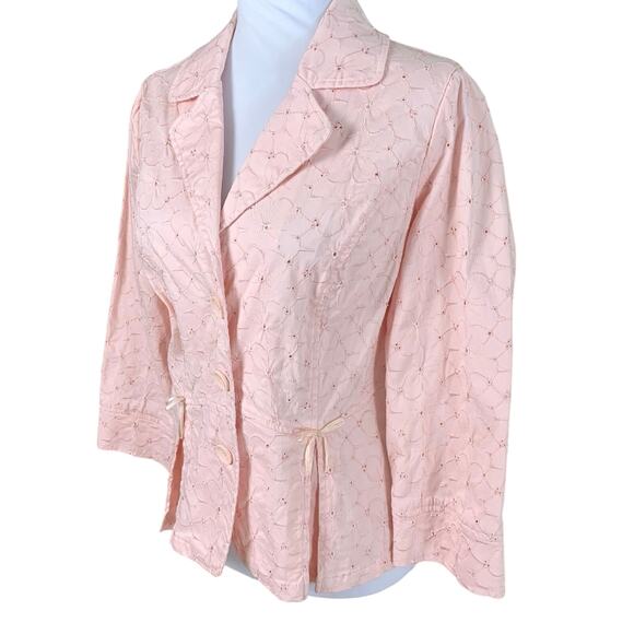 Vintage Size L Blazer Jacket Embroidered Eyelet Cotton Pink Twee Coquette Femme - Picture 1 of 9